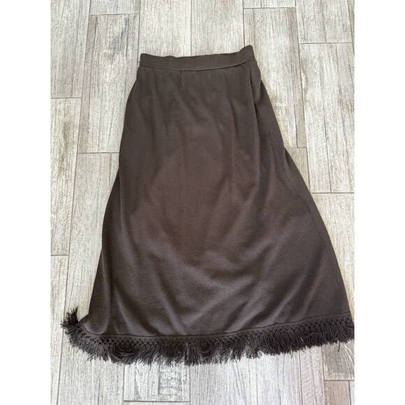 St. John Maxi Santana Knit Pull on Skirt Bottom Fringe Brown Size M Boho - Picture 9 of 12